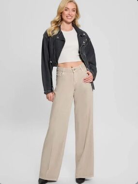 Guess Eco Sexy Palazzo Jeans Wide-Leg Beige Lyocell Cotton NWT Women’s 30 x 32